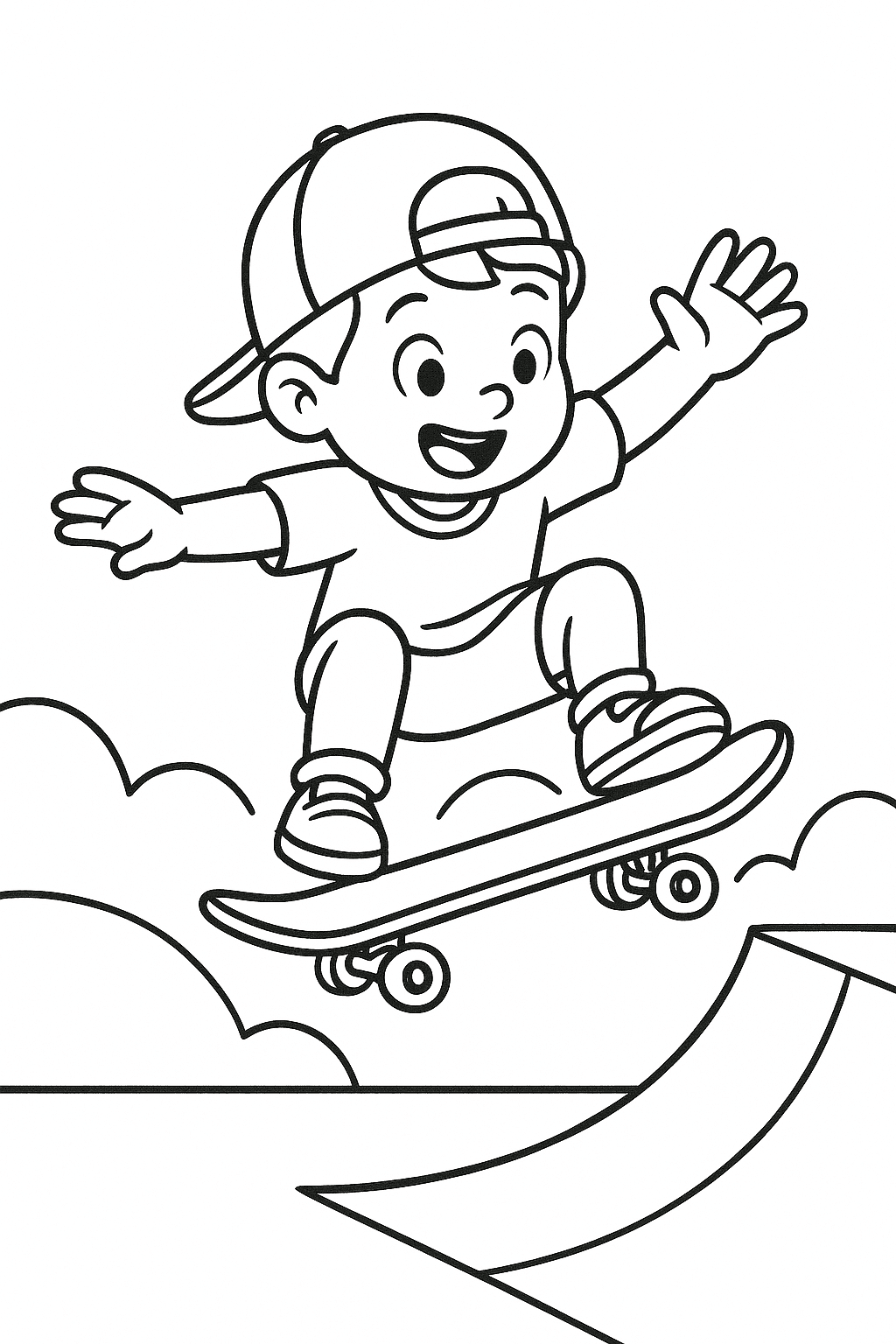 Criança andando de skate para colorir
