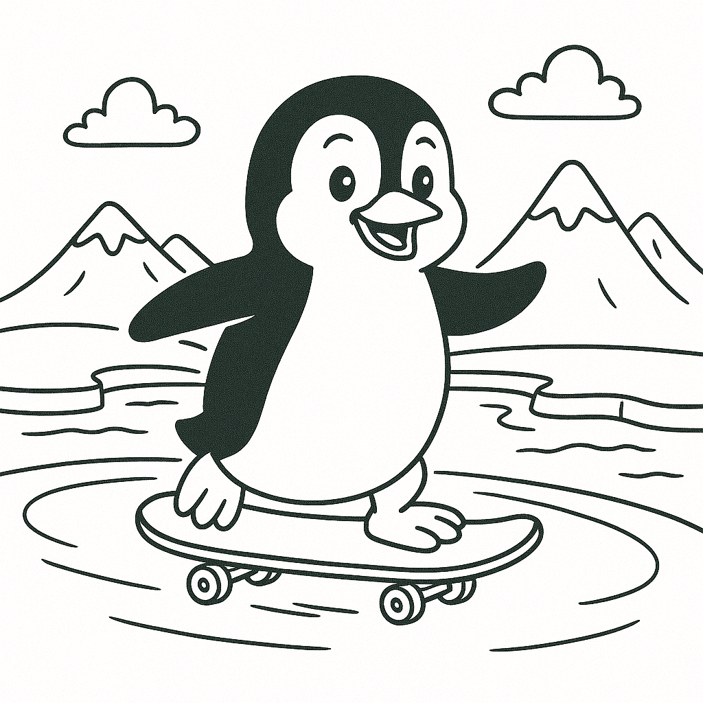 Pinguim skatista para colorir