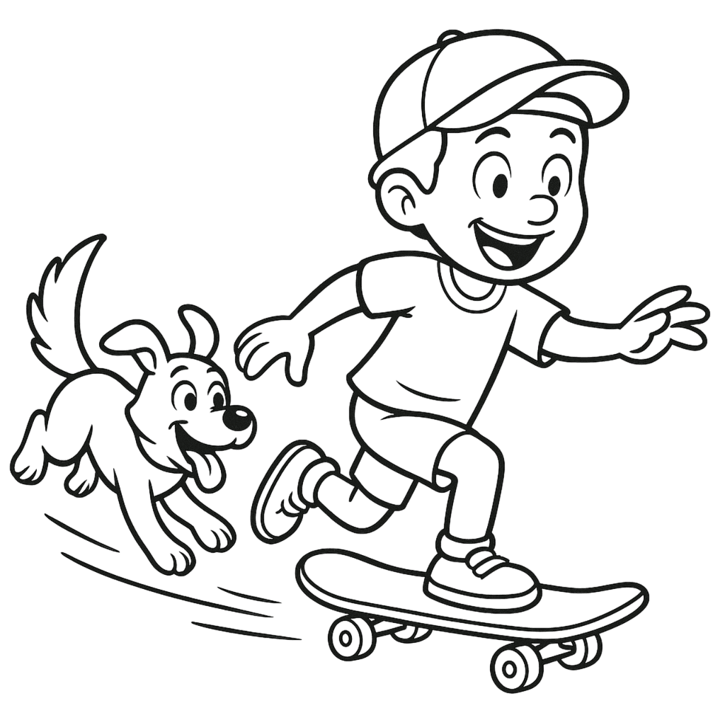 Skatista com cachorro para colorir