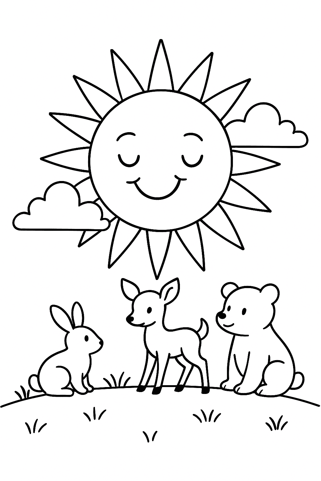 Sol com animais para colorir