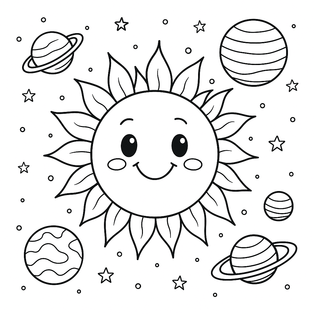Sol no espaço para colorir