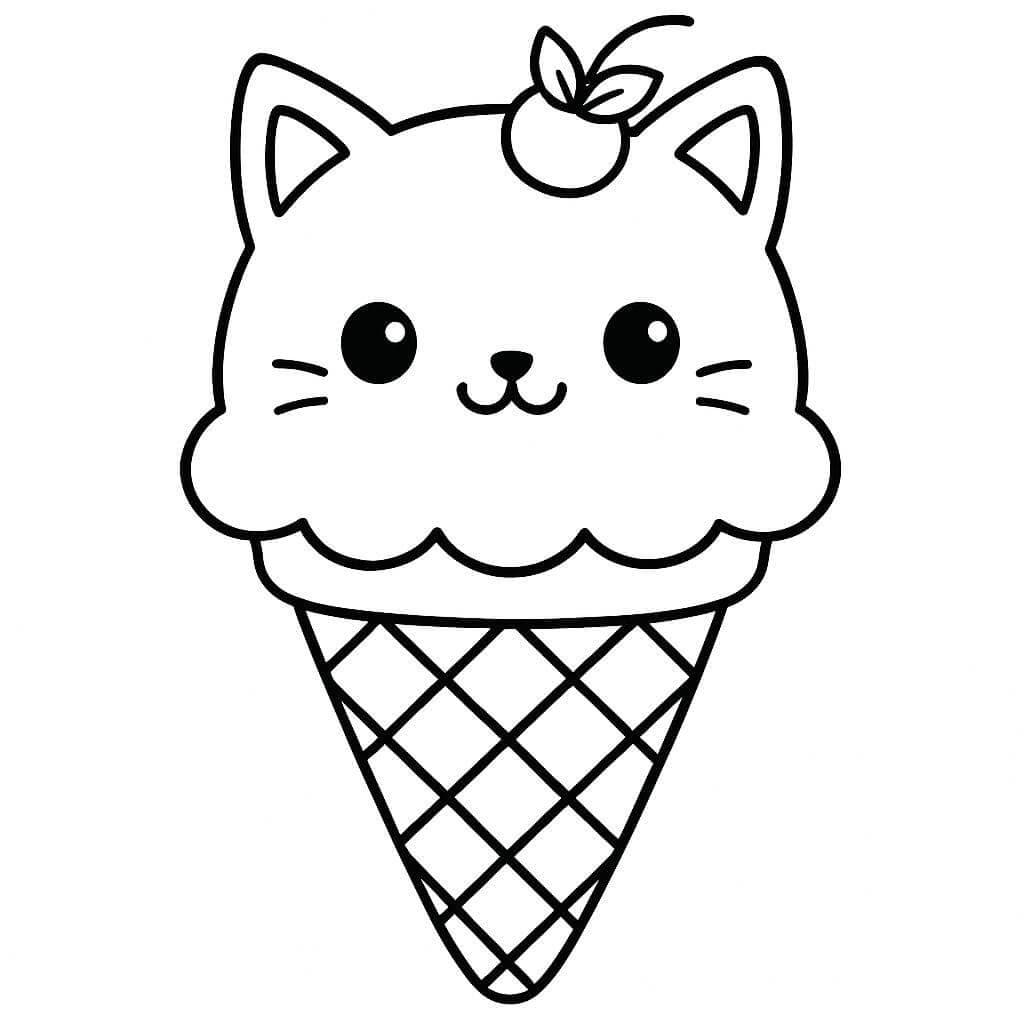 Sorvete gato kawaii para colorir