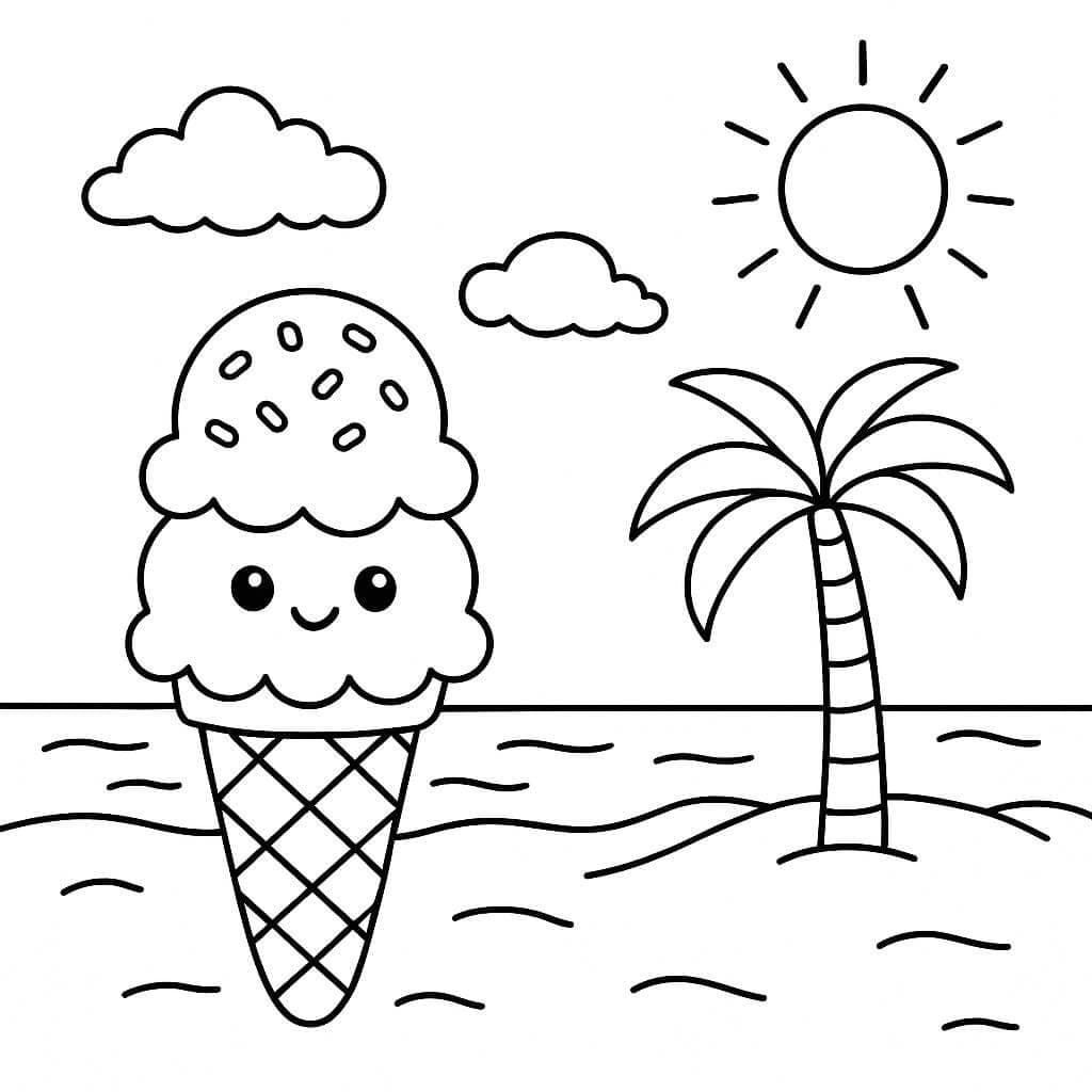 Sorvete na praia para colorir