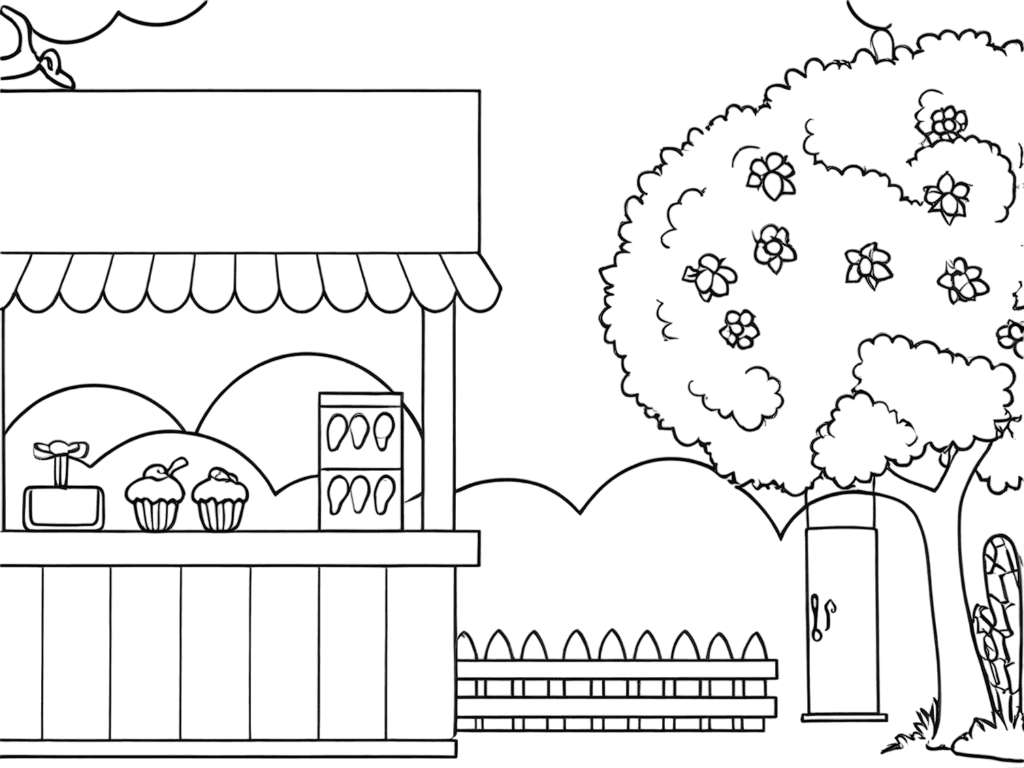 Sorveteria e árvore para colorir