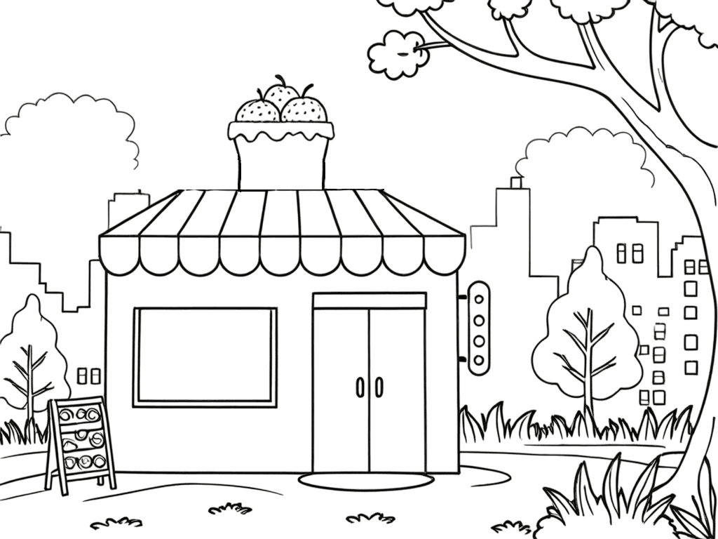 Sorveteria na natureza para colorir