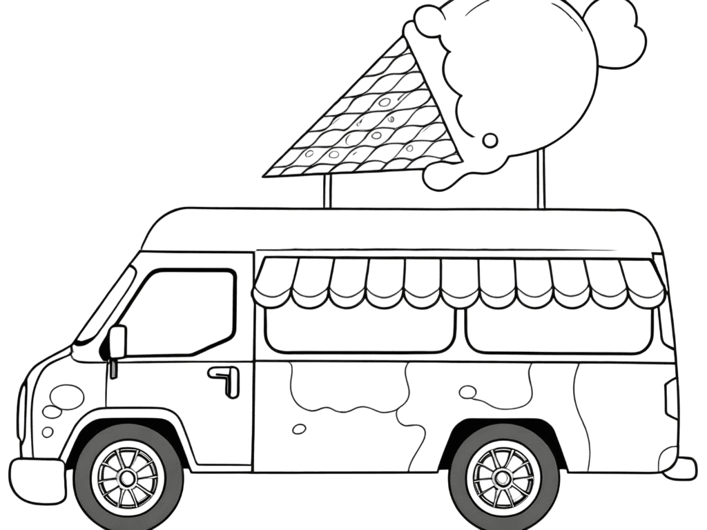 Van com sorvete em cima para colorir