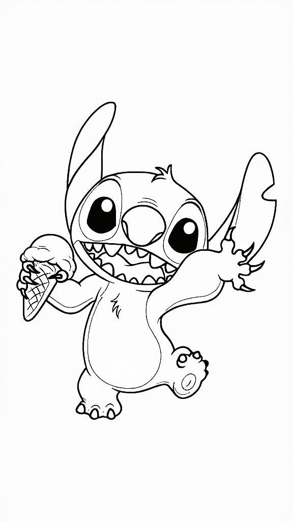 Stitch tomando sorvete para colorir