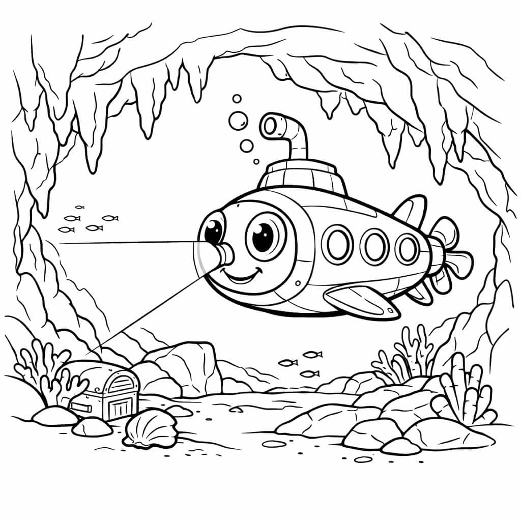 Submarino na caverna para colorir