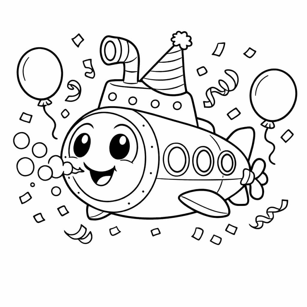 Submarino festa para colorir