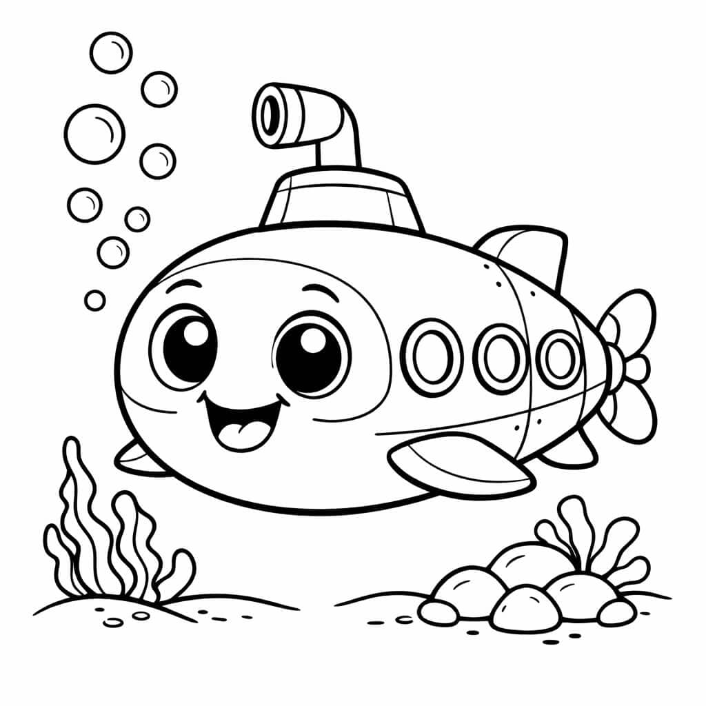 Submarino fofo para colorir