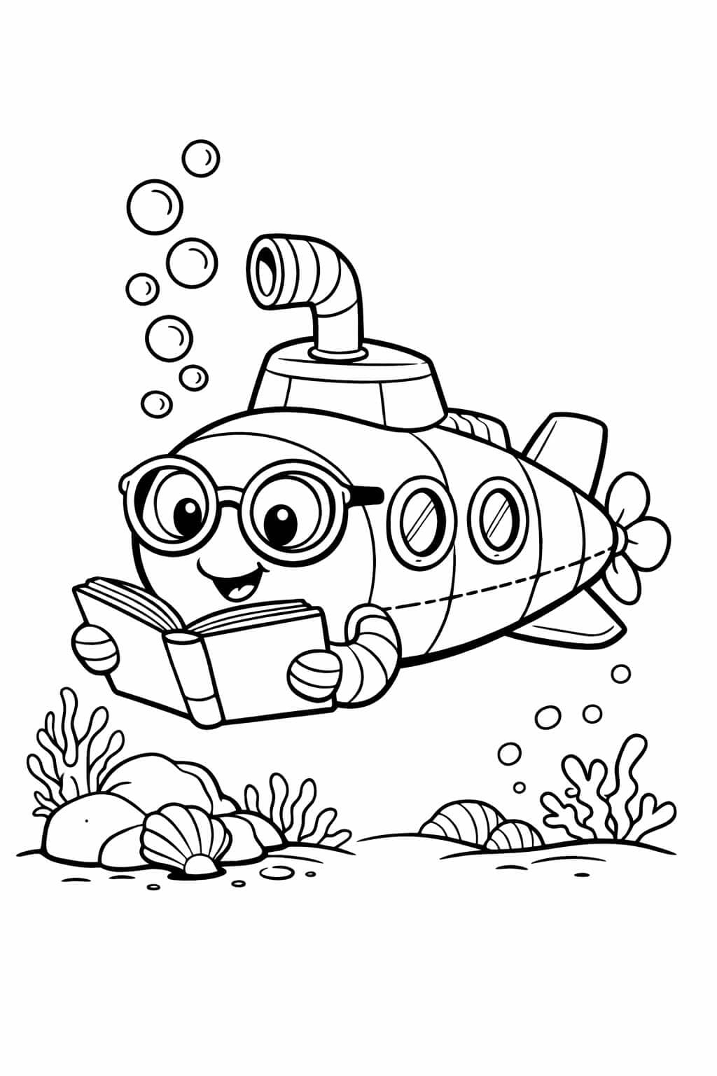 Submarino leitor para colorir