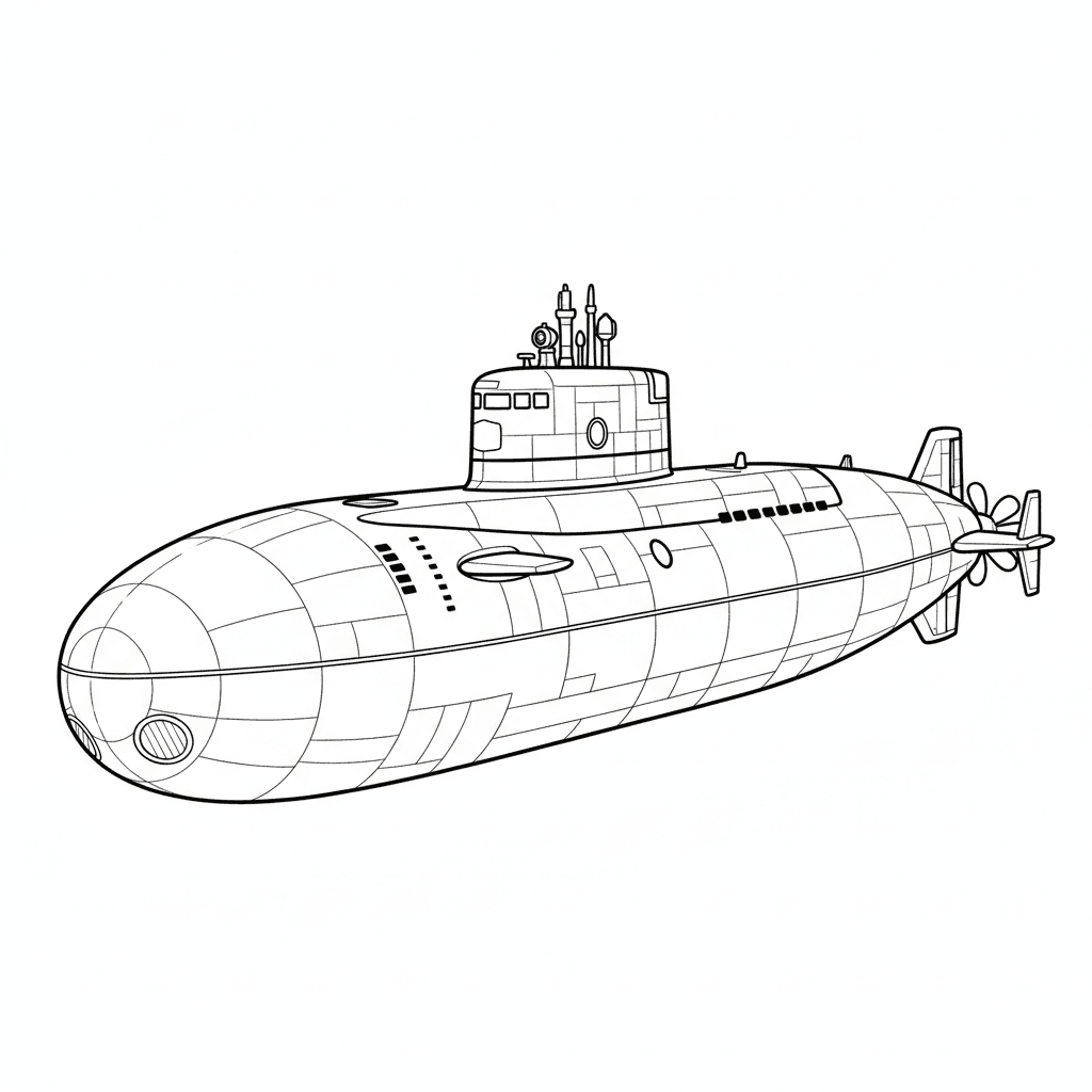 Submarino realista para colorir