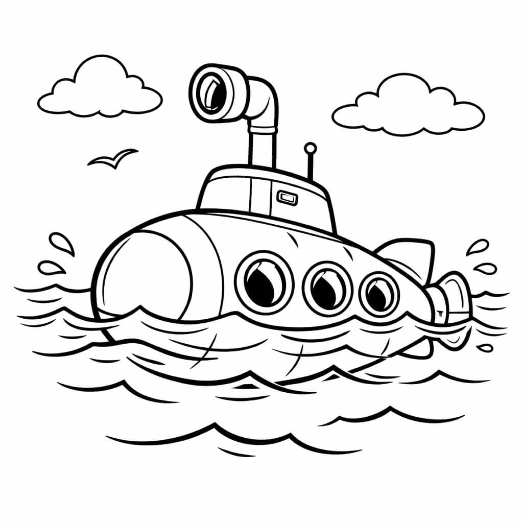 Submarino com periscópio para colorir