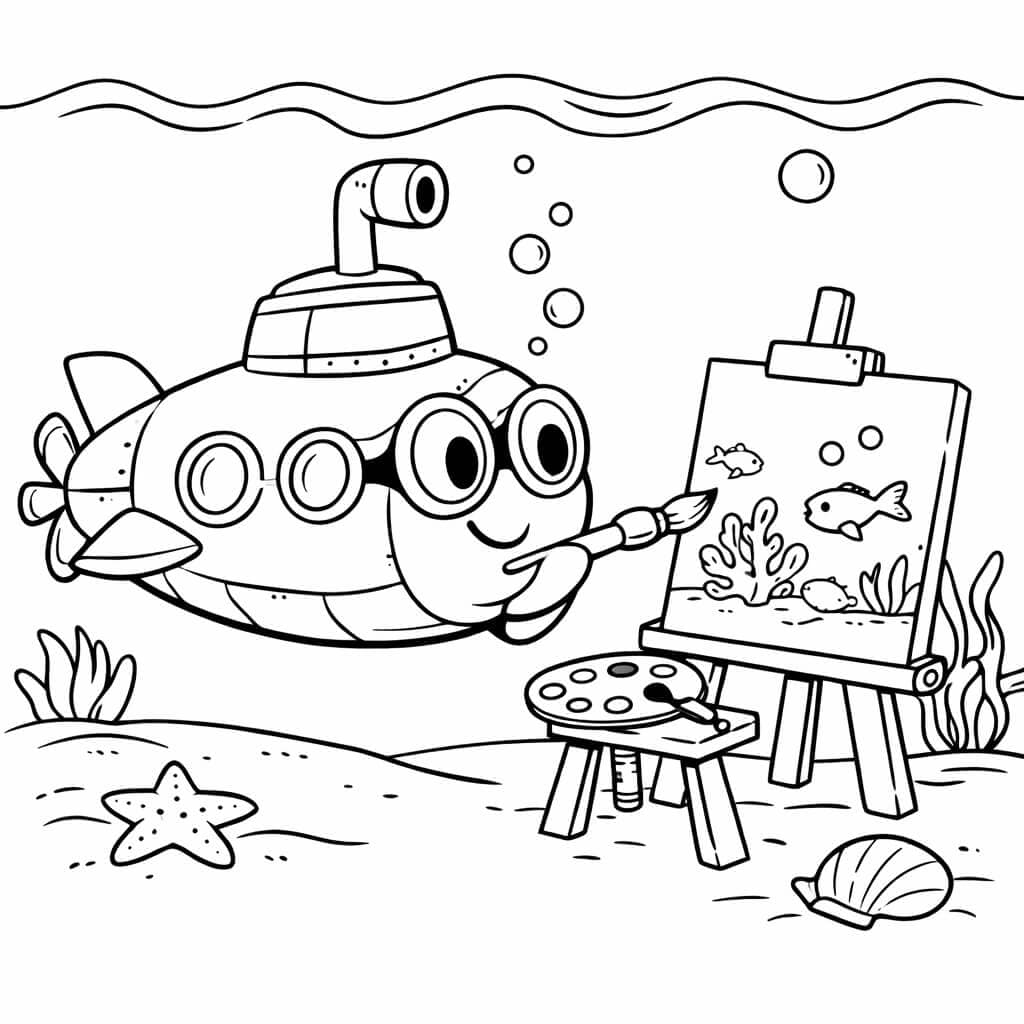 Submarino pintor para colorir