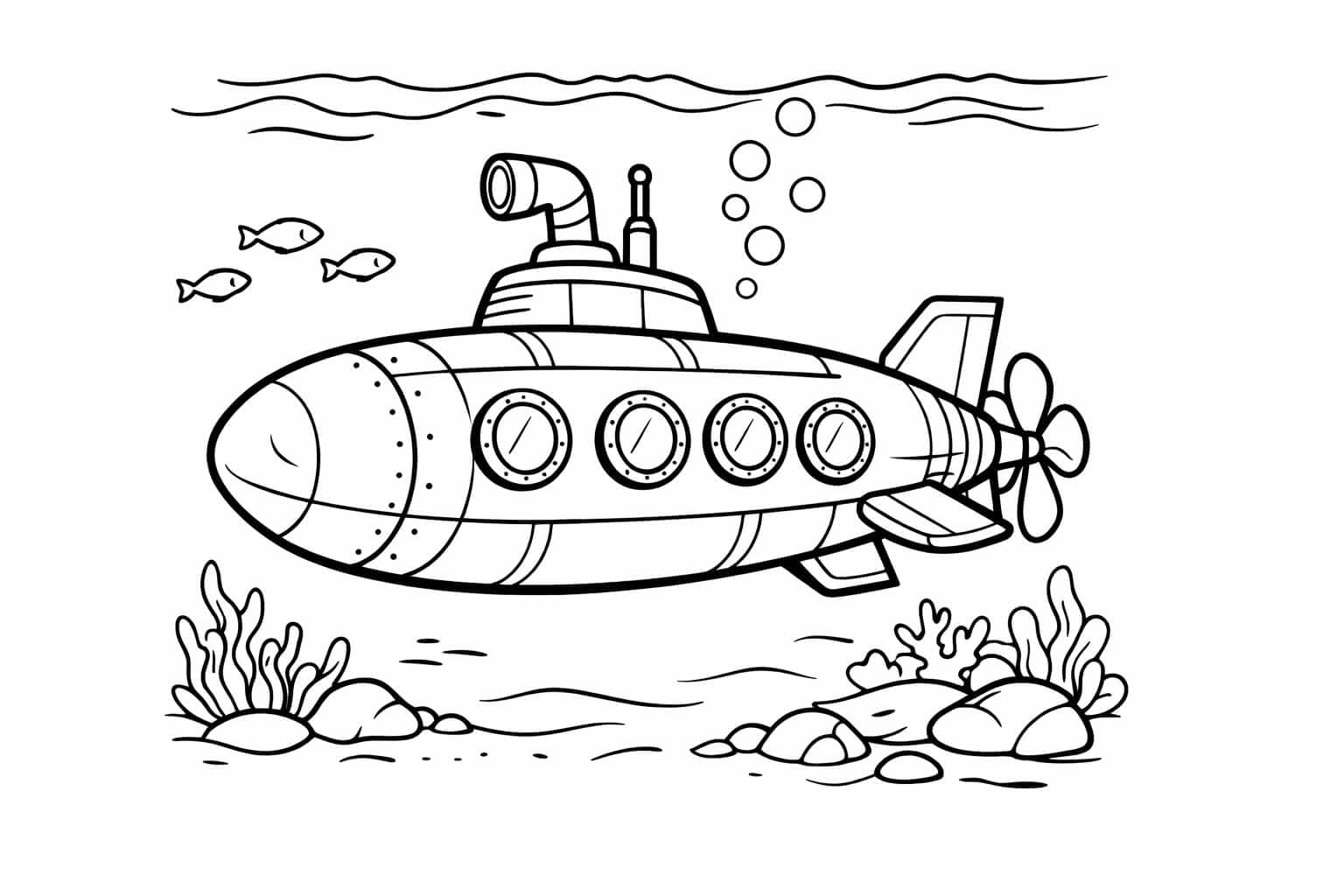 Submarino realista detalhado para colorir