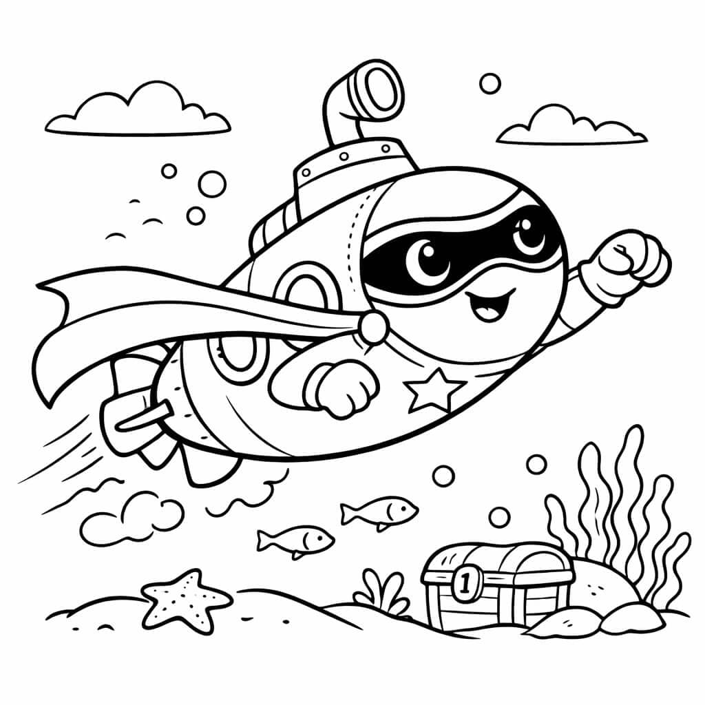 Submarino super-herói para colorir