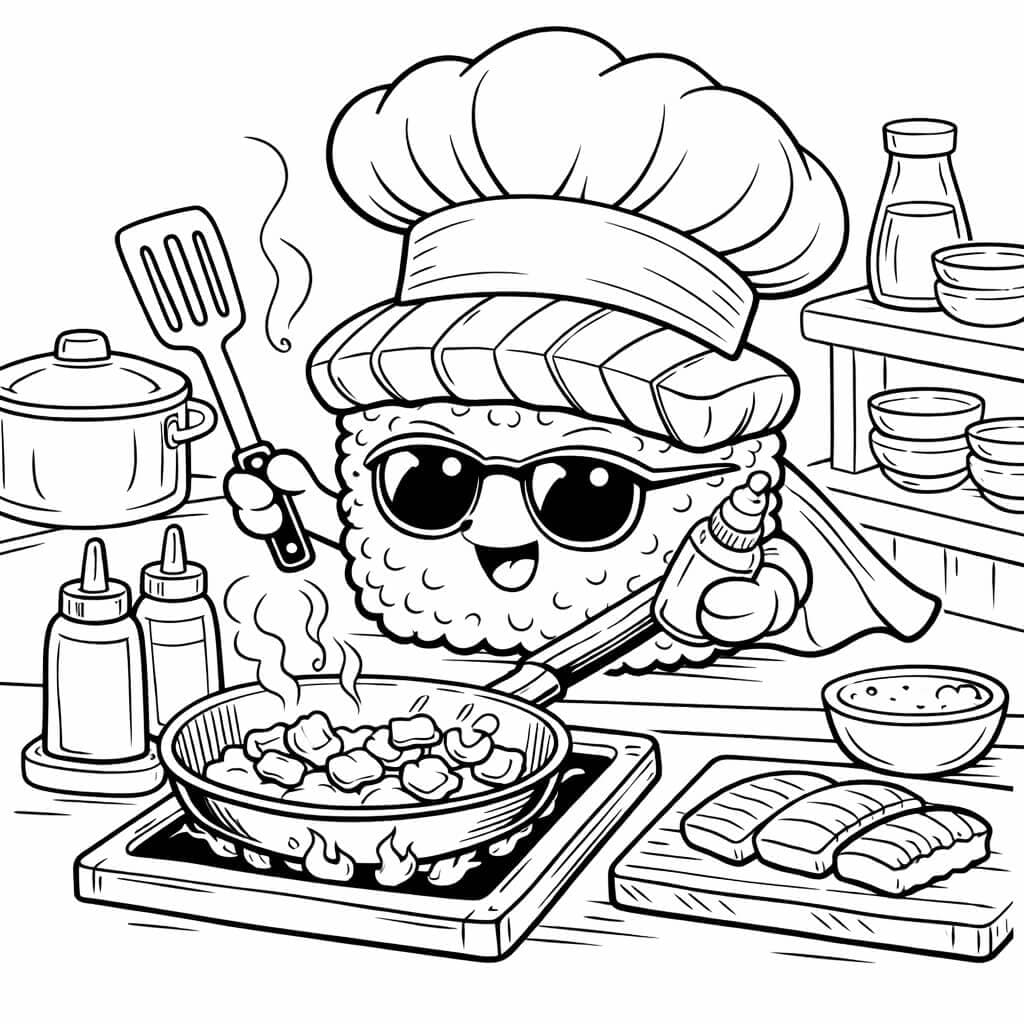 Sushi chef cozinhando para colorir