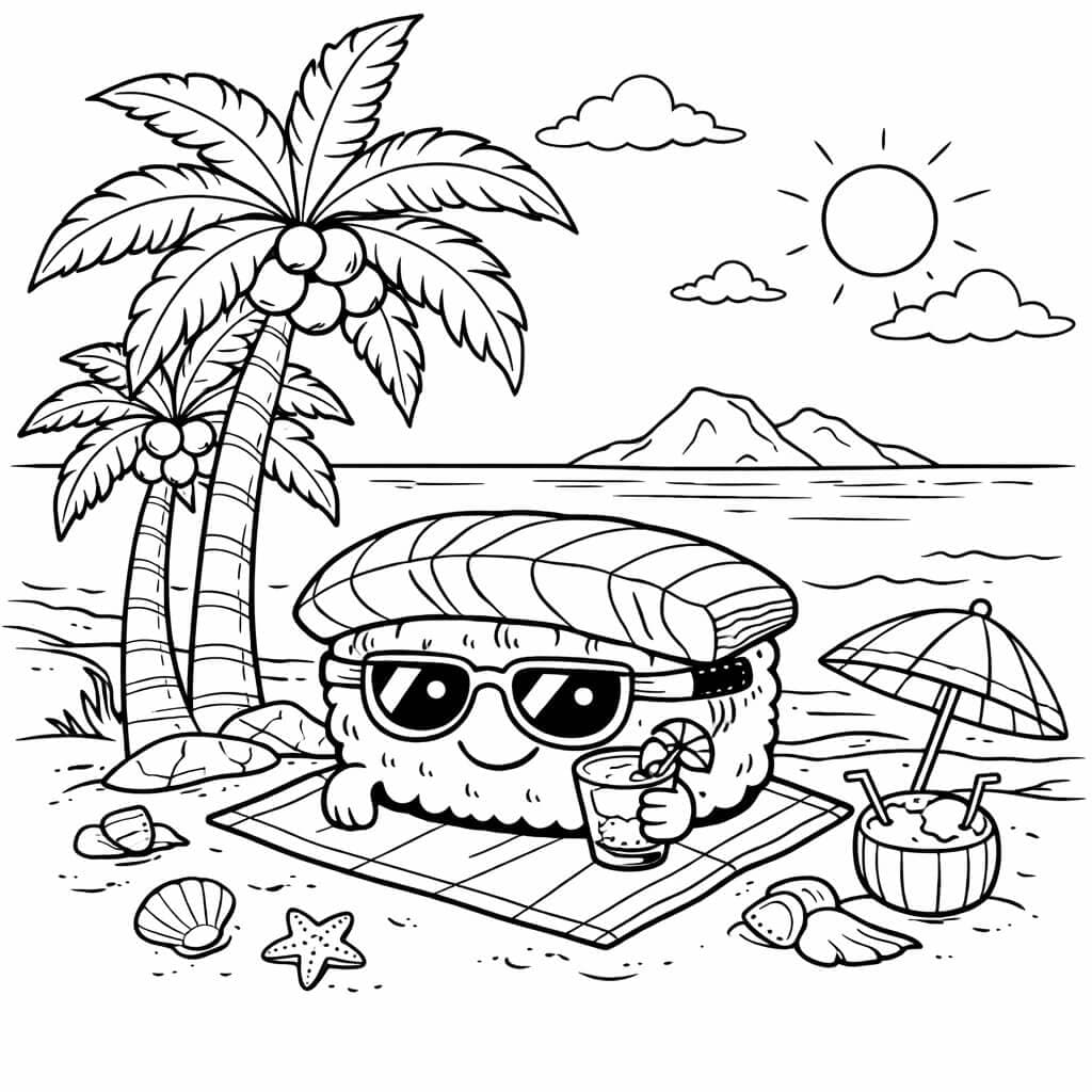 Sushi na ilha tropical para colorir