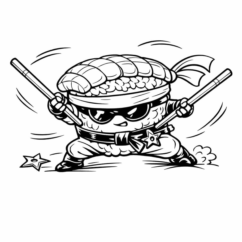 Sushi ninja com hashis para colorir