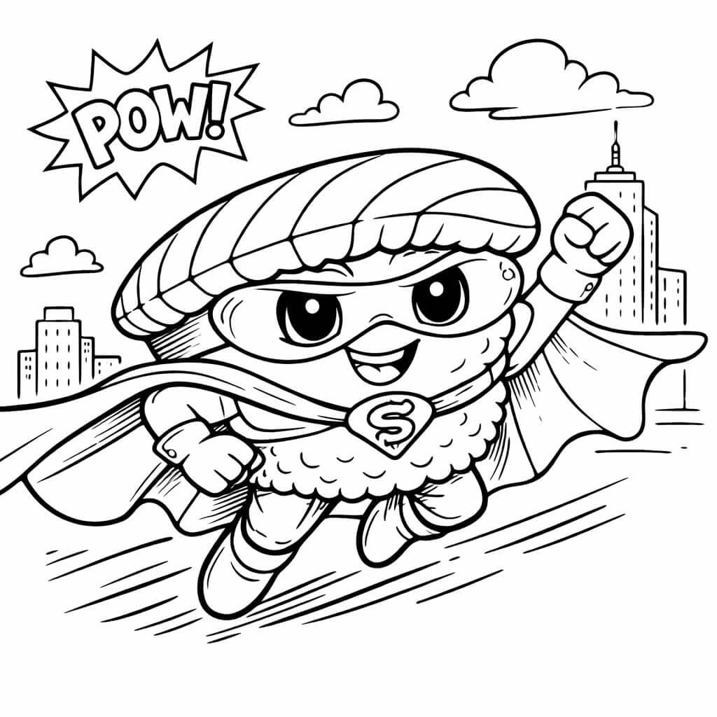 Sushi super-herói para colorir