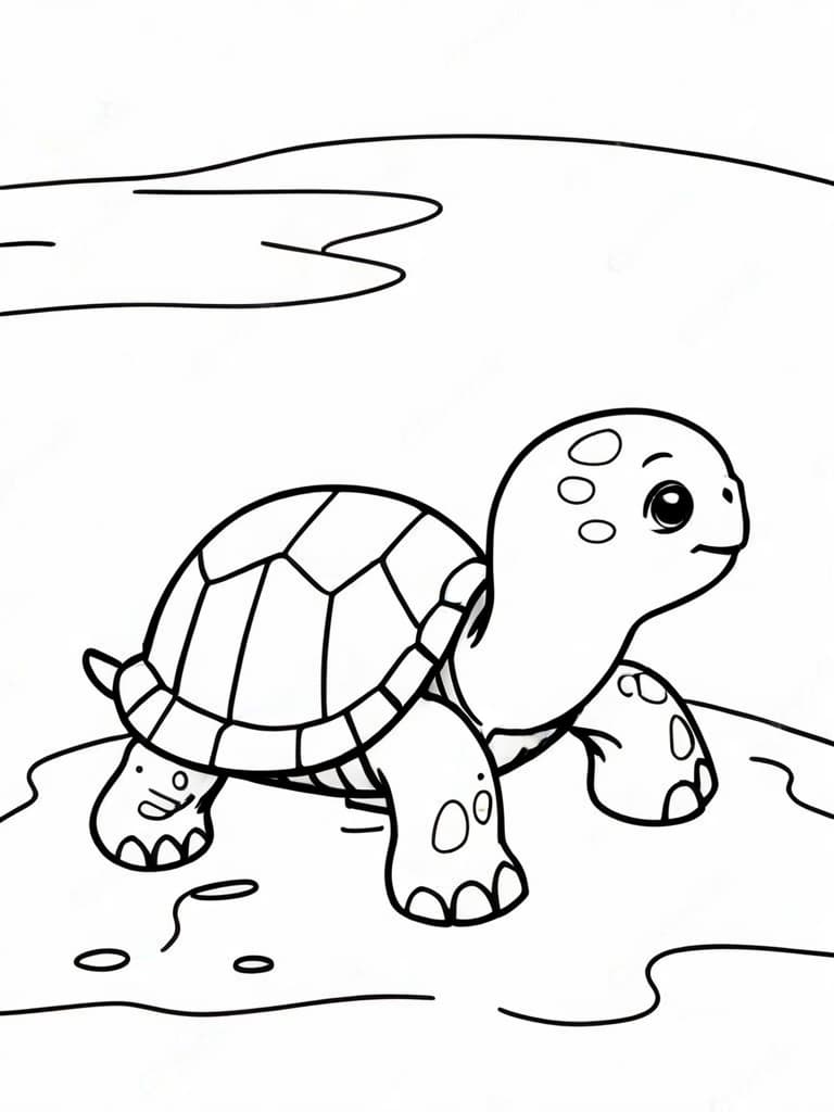Tartaruga bebê na areia para colorir