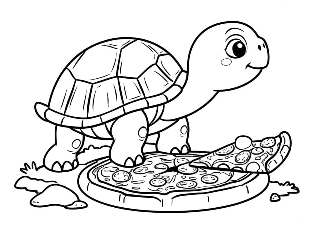 Tartaruga comendo pizza para colorir