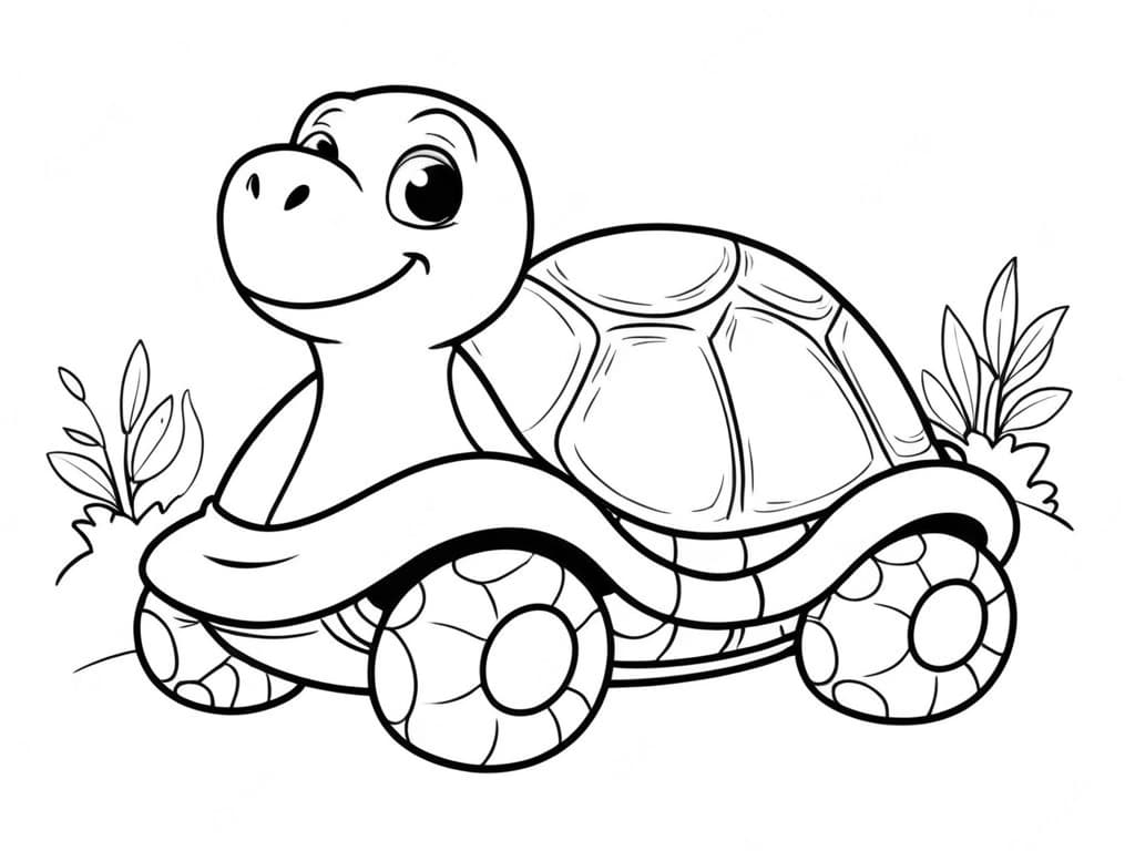 Tartaruga em forma de carro para colorir