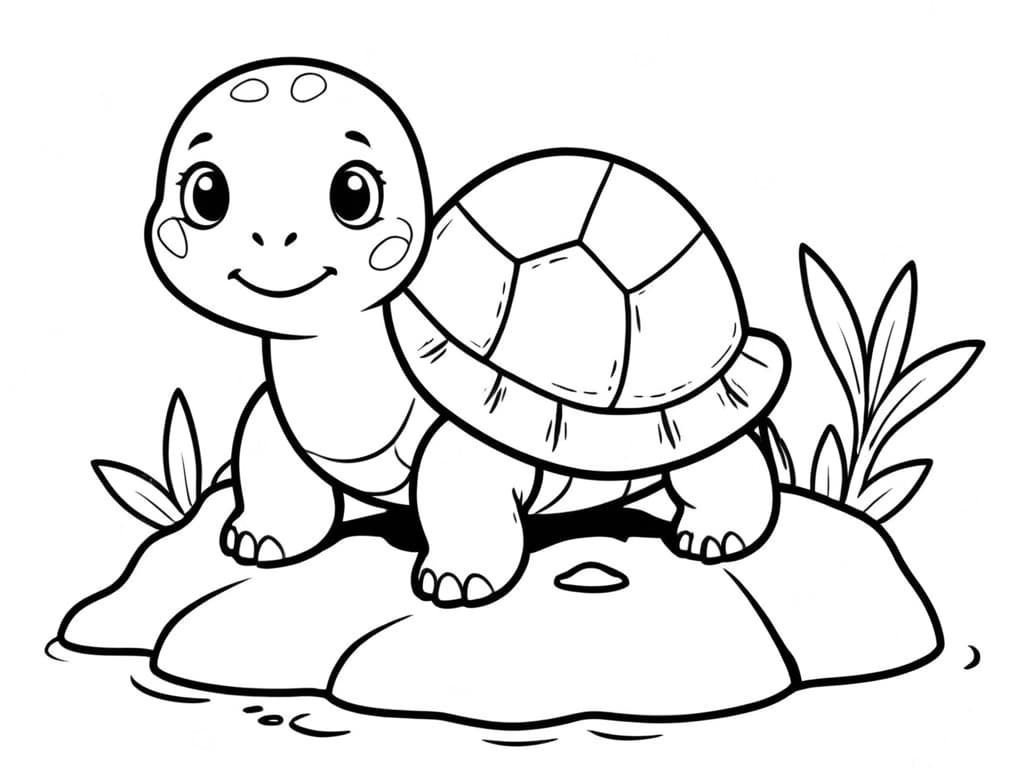 Tartaruga em uma pedra para colorir