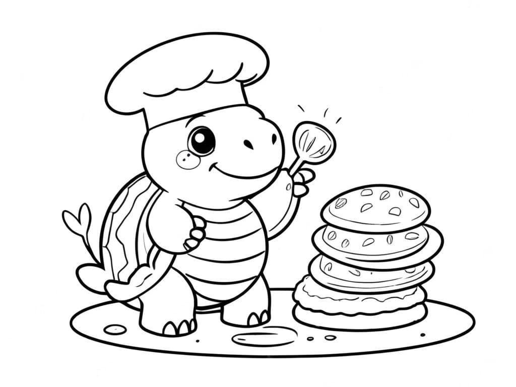 Tartaruga fazendo panquecas para colorir