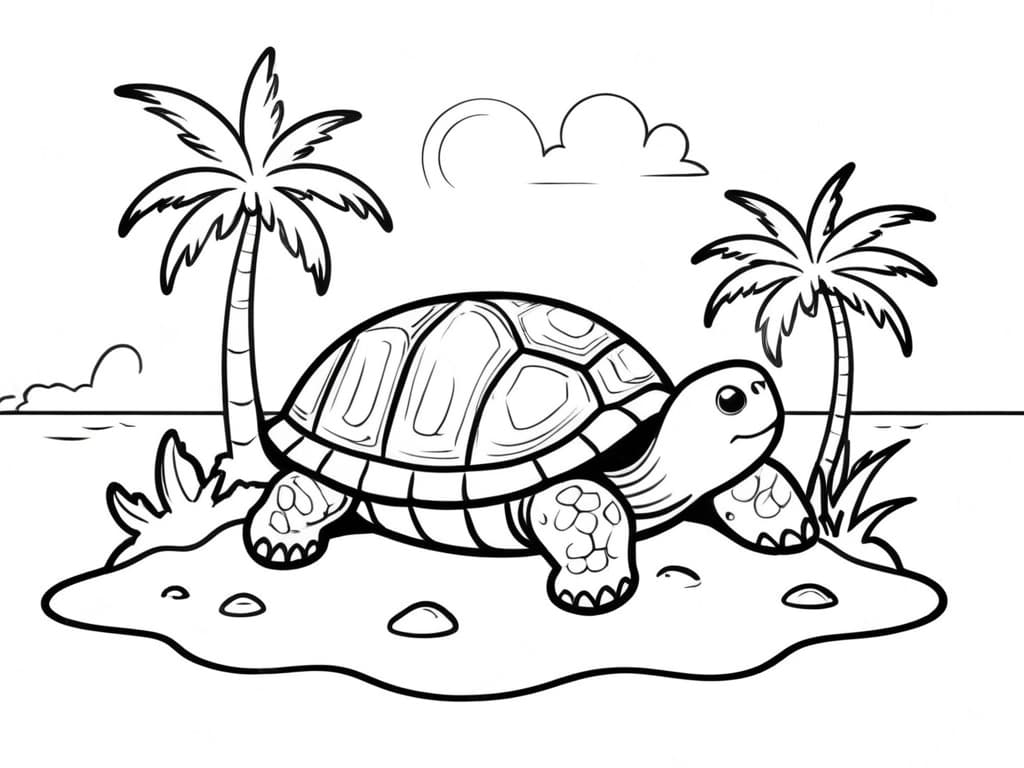 Tartaruga na praia para colorir