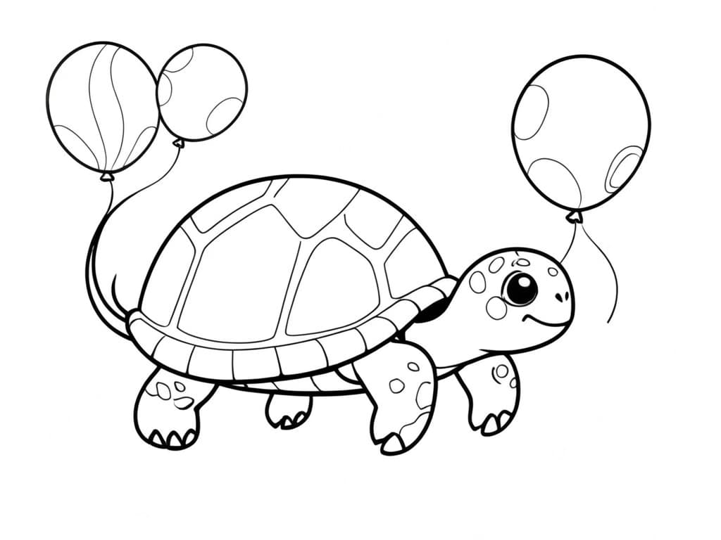 Tartaruga voando com balões para colorir