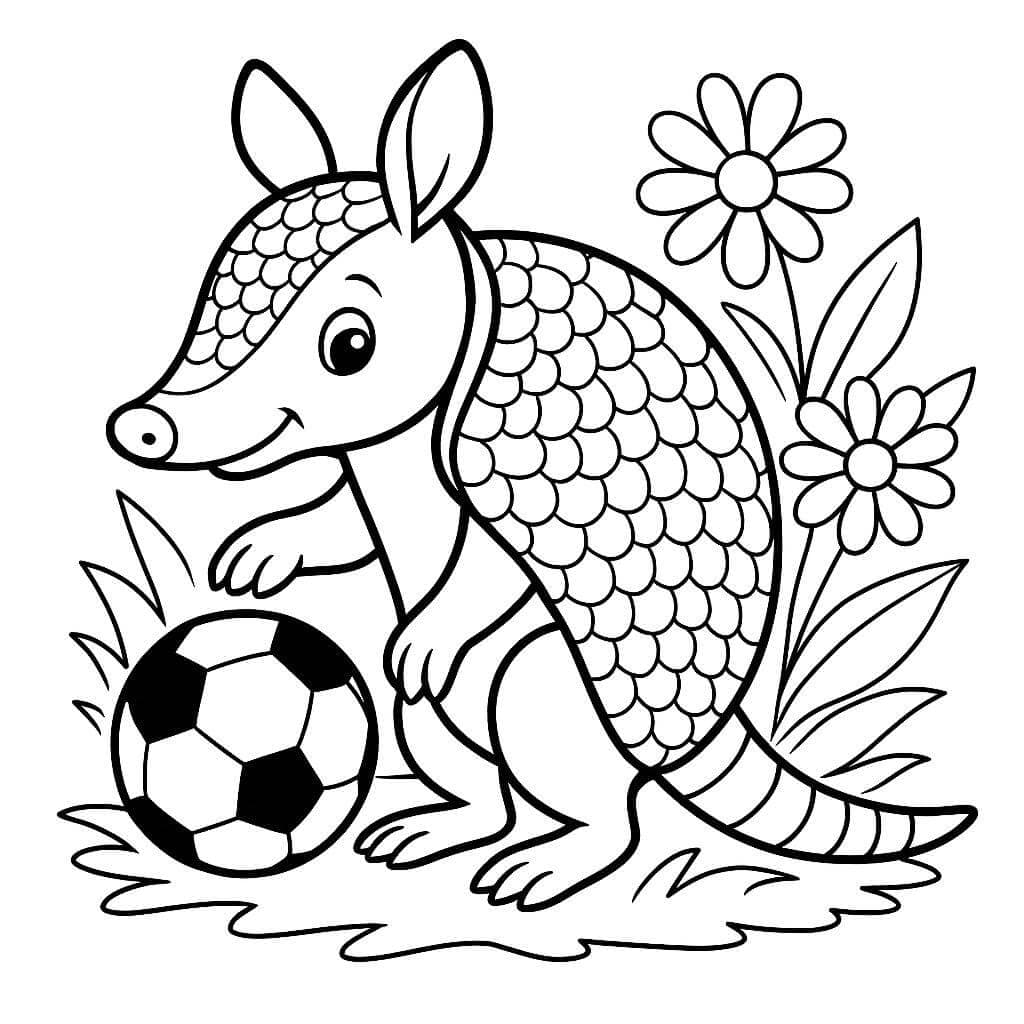 Tatu com bola e flores para colorir