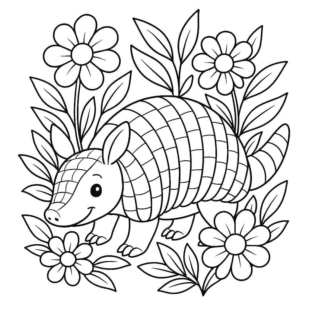 Tatu com flores para colorir