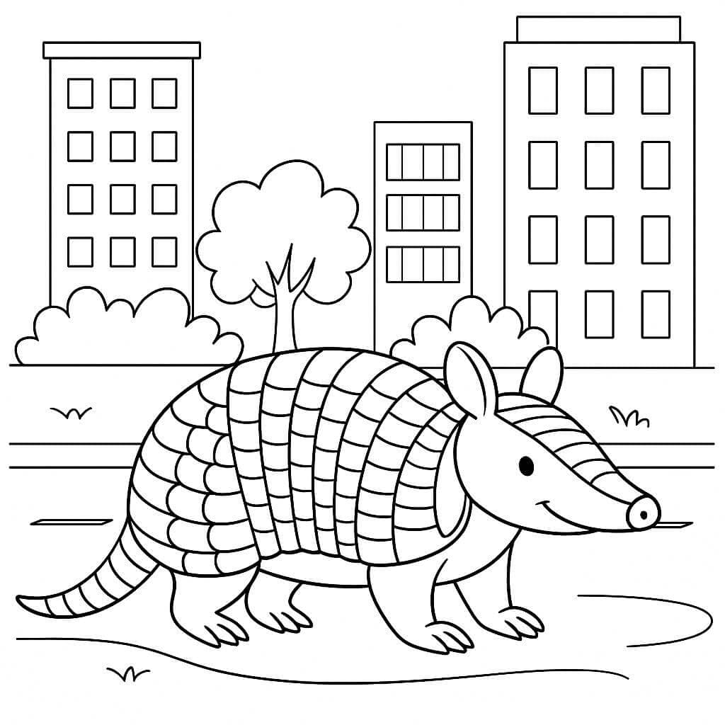 Tatu na cidade para colorir