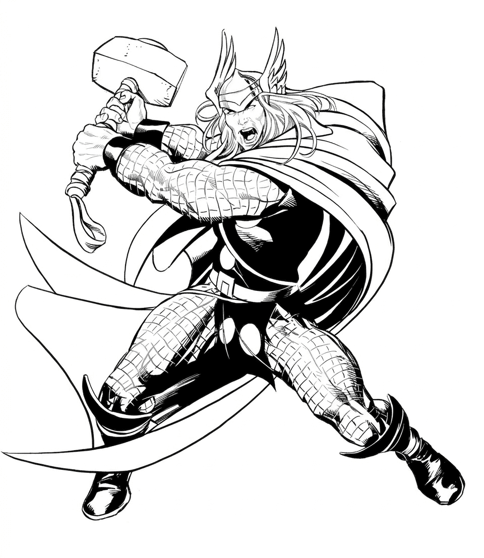 Thor com martelo para colorir