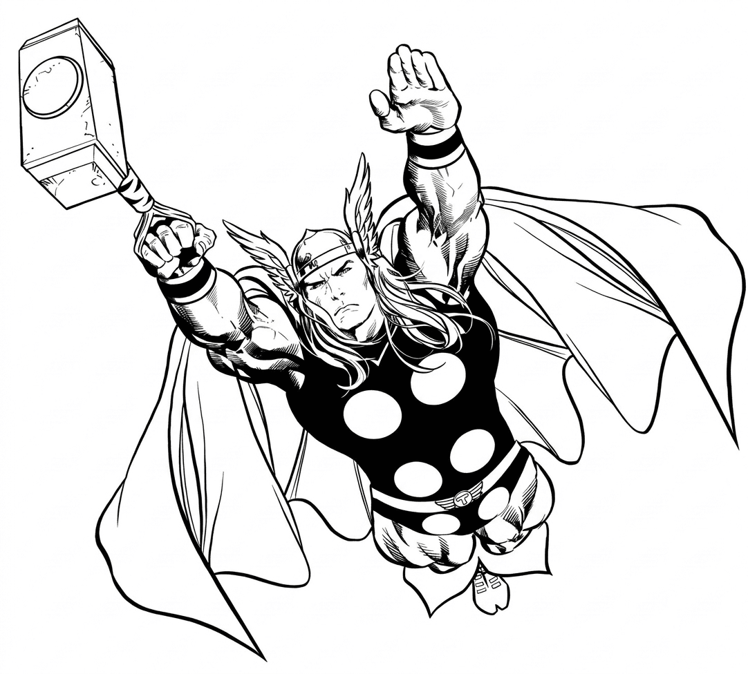 Thor voando para colorir