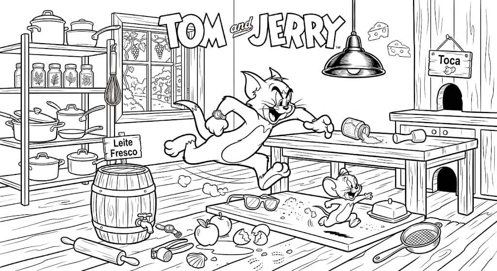 Tom correndo atrás de Jerry para colorir