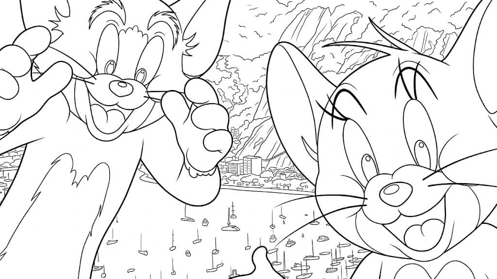 Tom e Jerry na praia para colorir