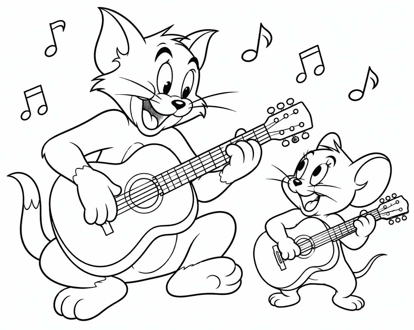 Tom e Jerry tocando violão para colorir