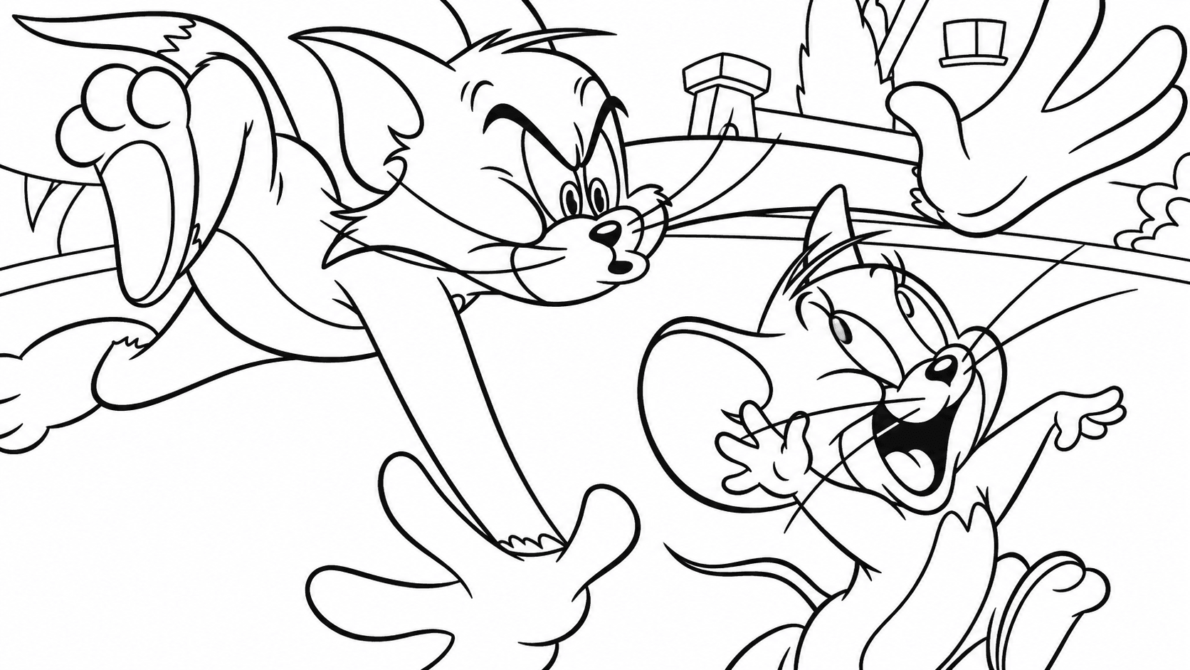 Tom perseguindo Jerry para colorir