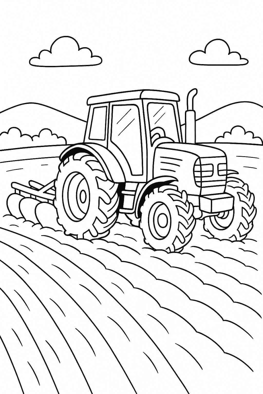 Trator arando a terra para colorir