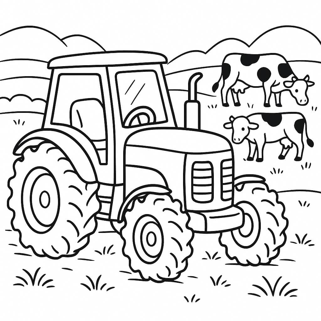 Trator com vacas para colorir