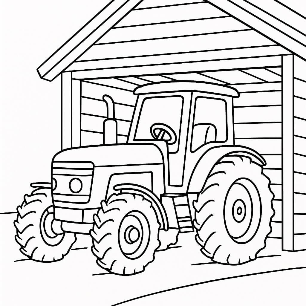 Trator na garagem para colorir