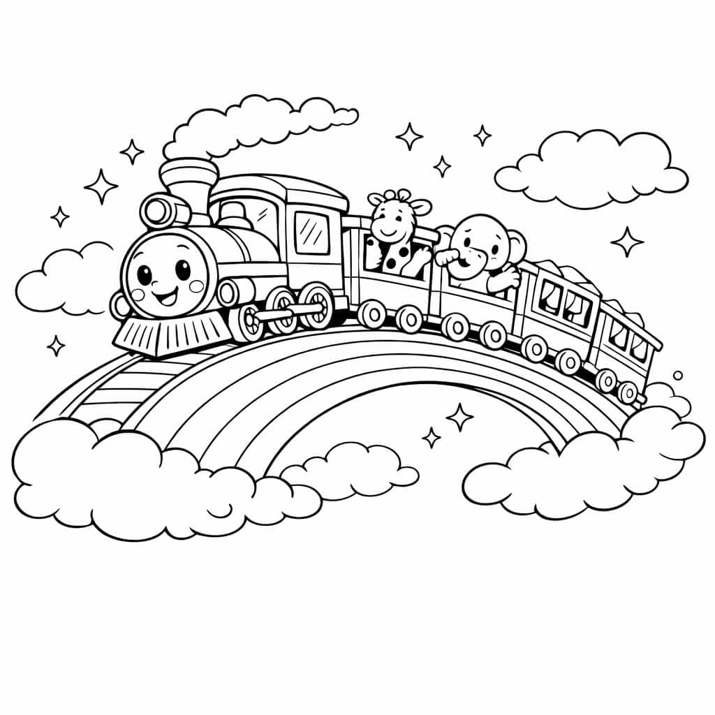 Trem arco-íris para colorir