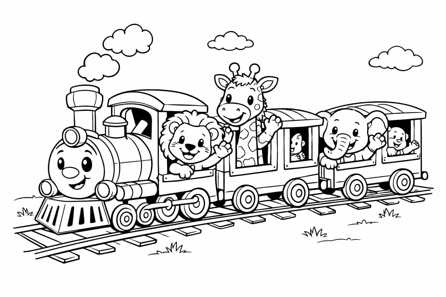 Trem com animais para colorir