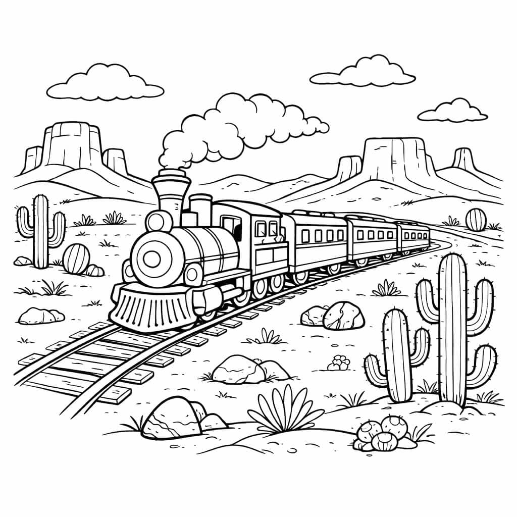 Trem no deserto para colorir