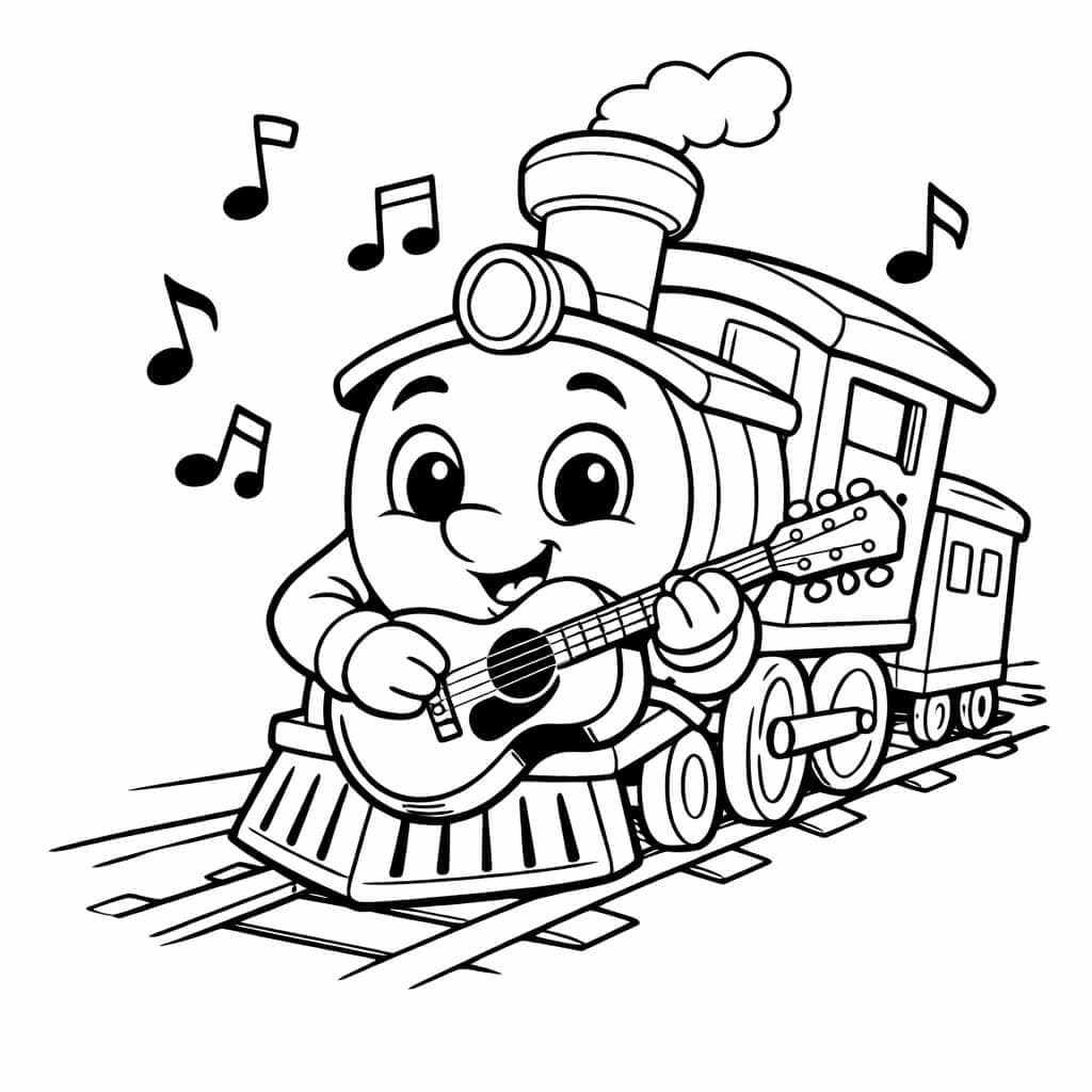 Trem guitarrista para colorir