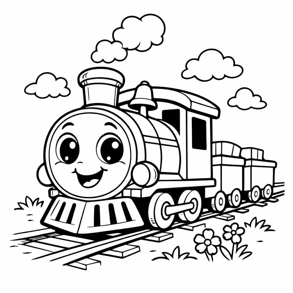Trem infantil sorridente para colorir