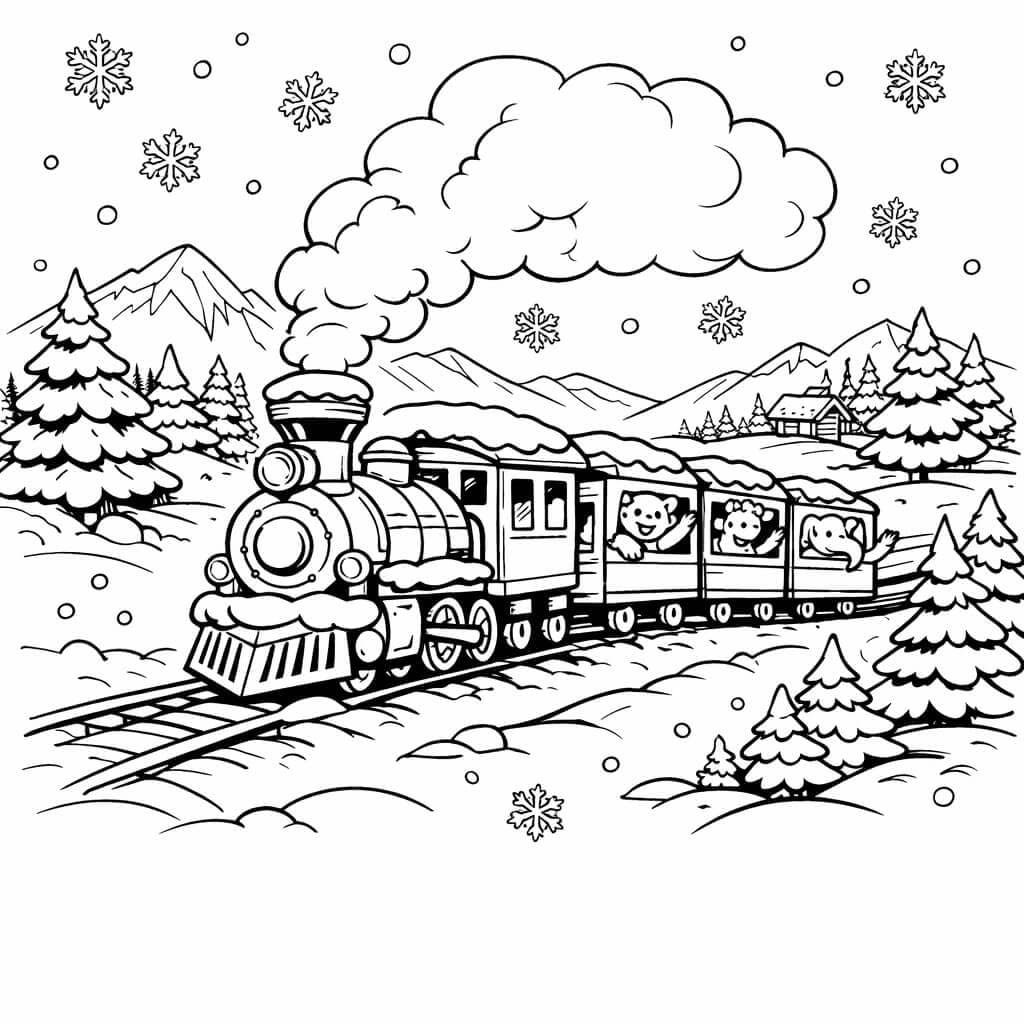 Trem no inverno para colorir