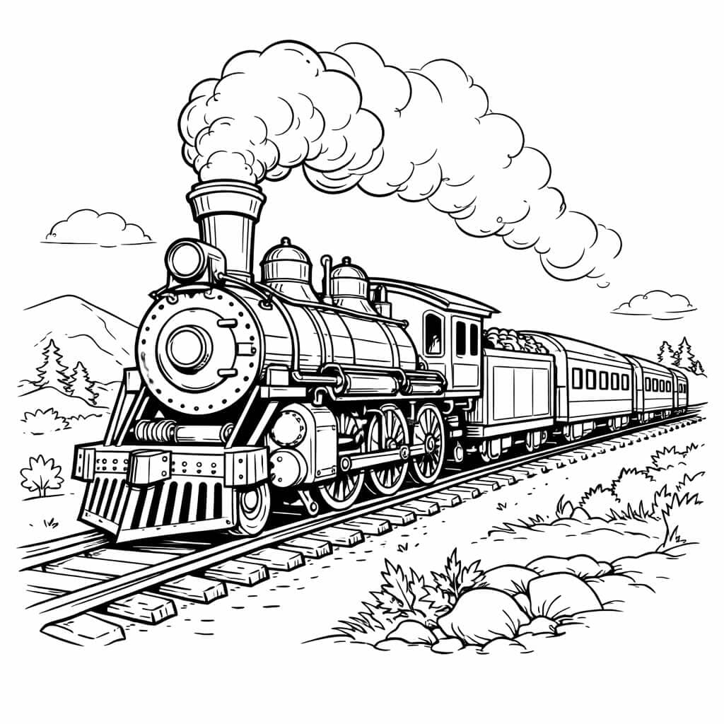 Trem locomotiva vintage para colorir